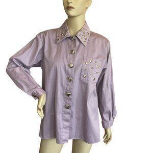 Bedford Fair Lavender Heavy Cotton Shirt Jacket w/ Silver Hearts Stars Buttons